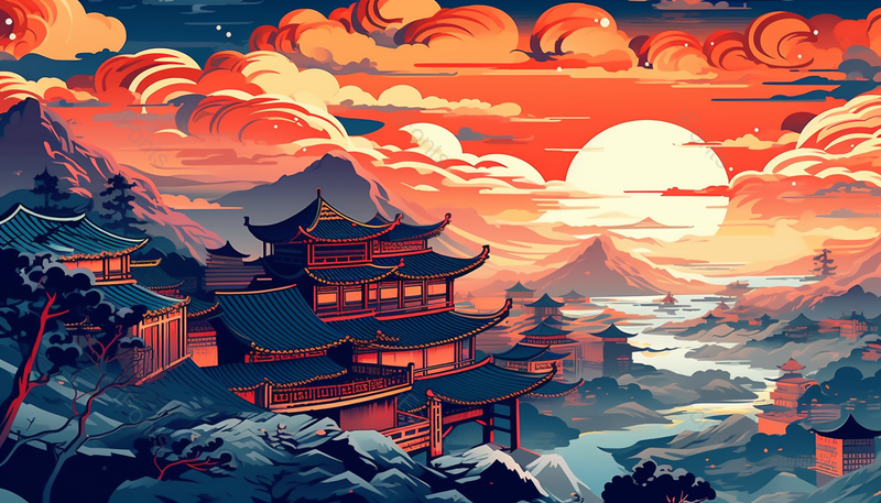 古建筑楼亭插画手绘图,插画/手绘图,插画/手绘图库,插画/手绘图下载,插画/手绘